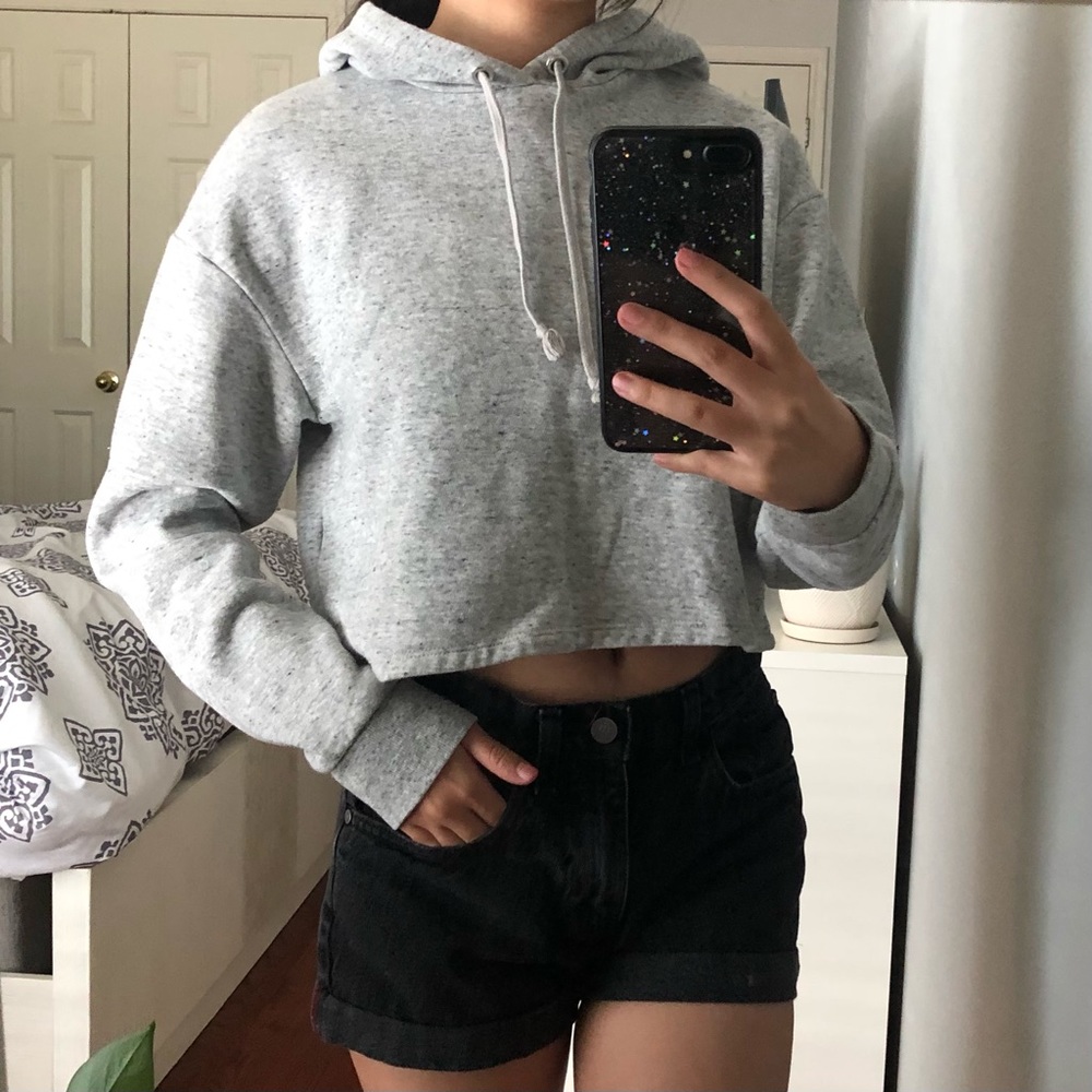 H&M Grey Marbled Cropped Hoodie
